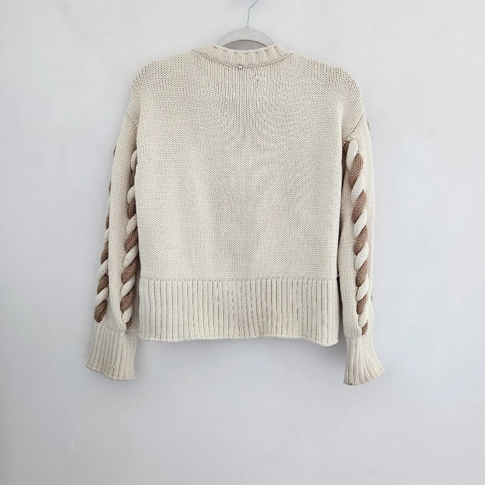 SPORTMAX Gatti Cream And Brown Chunky Braided Cableknit Sweater - Picture 2 of 10